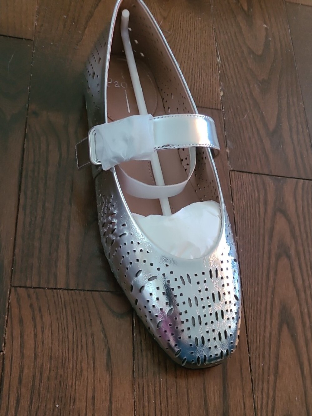 New Linea Paolo Miller-L Leather Women’s Metallic Silver Mary Jane Flats Size 9